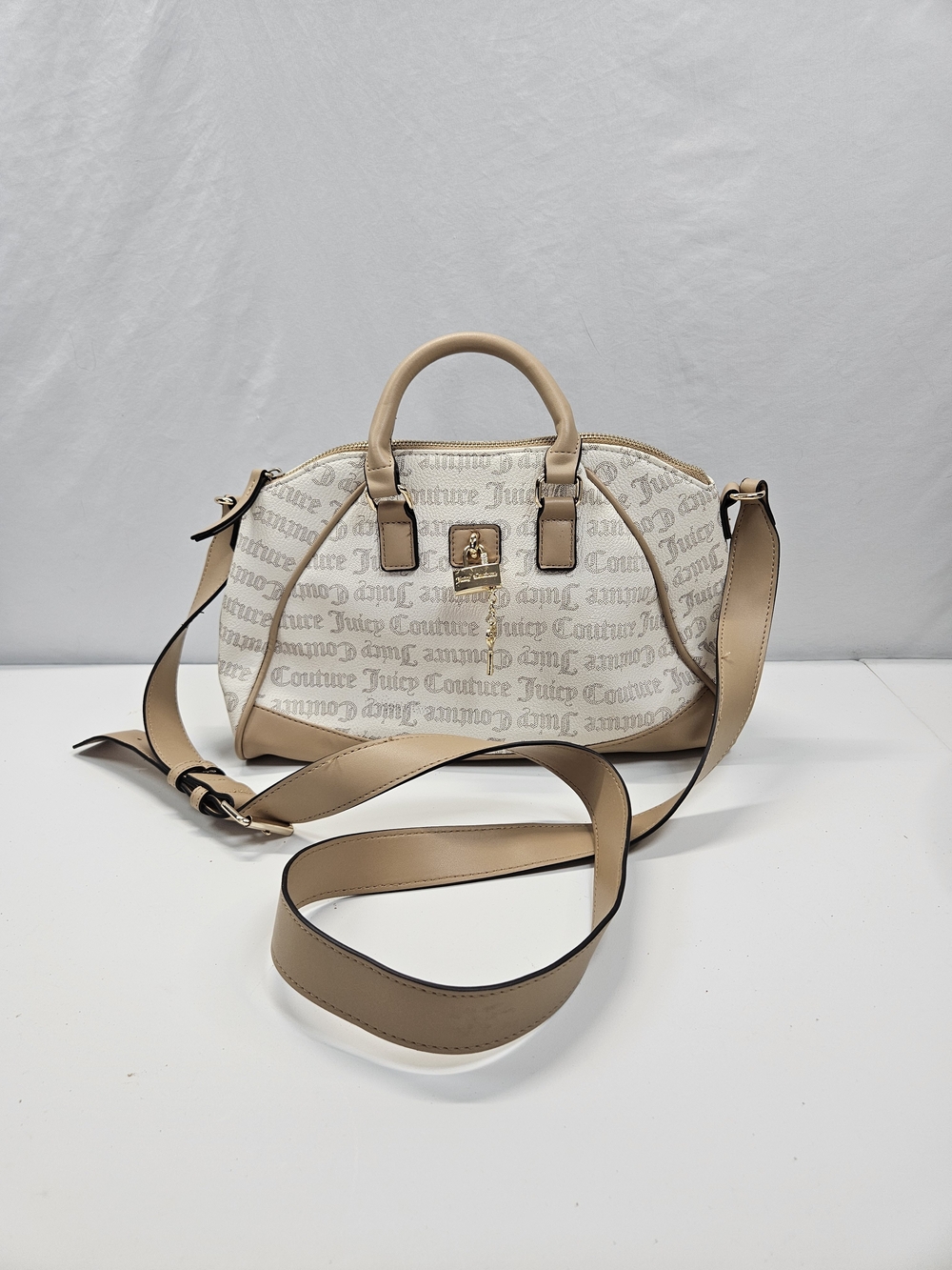 Juicy Couture Beige Logo Dome Satchel with Crossbody Strap